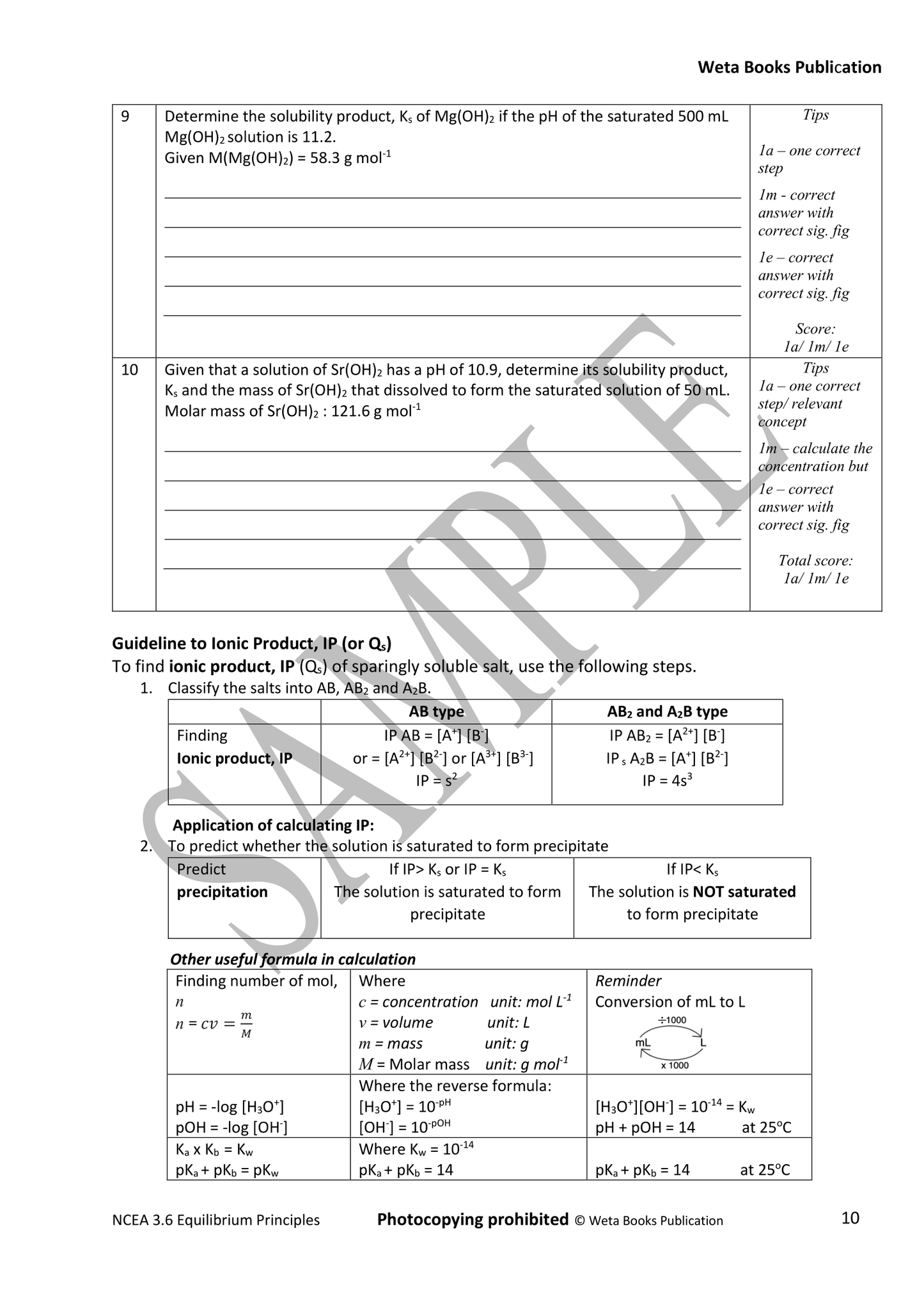 NCEA Level 3 Chemistry Aqueous Equilibrium Workbook