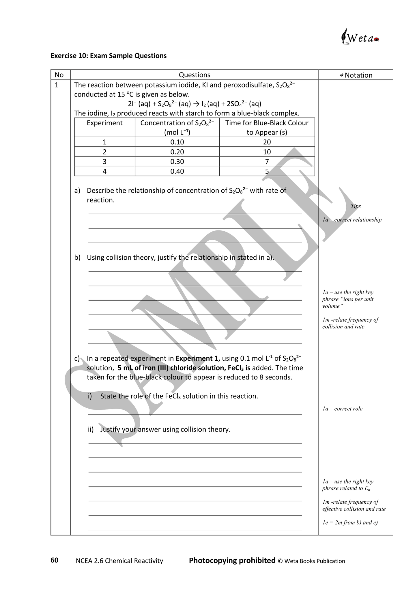 NCEA Level 2 Chemistry Chemical Reactivity Workbook