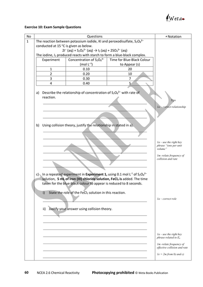 NCEA Level 2 Chemistry Chemical Reactivity Workbook